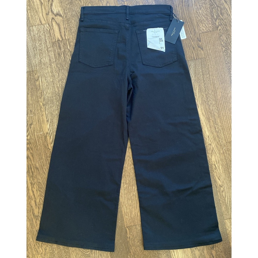 Rag & Bone Sofie High Rise Ultra Wide Ankle Black Denim Jeans 31 Flexi Stretch - Picture 2 of 10